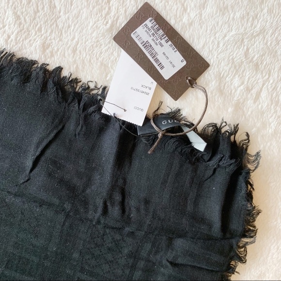 NWT Authentic Gucci Cashmere Blend Signature Woven Web Square Scarf Unisex Black - Picture 3 of 6
